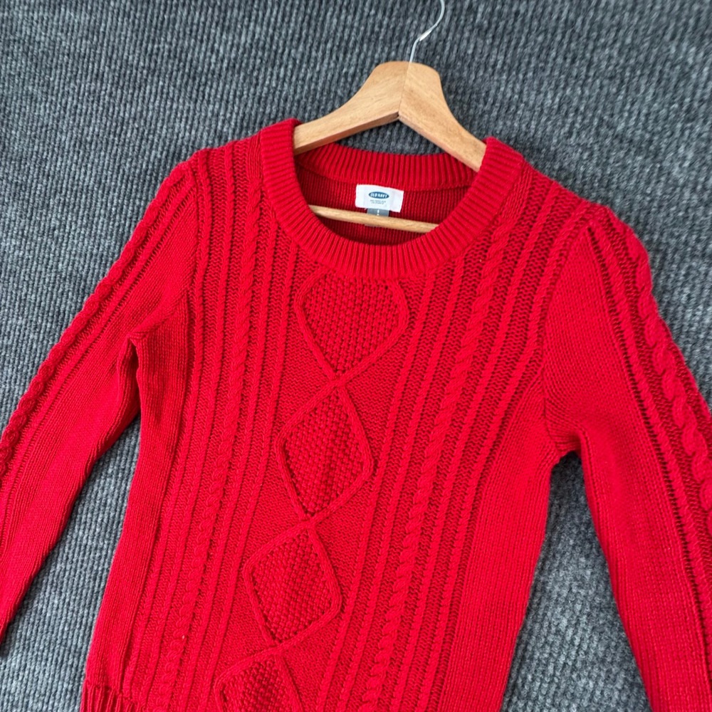 Old Navy Womens M Red Cable Knit‎ Sweater Y2K Scandi Chic Statement Pullover